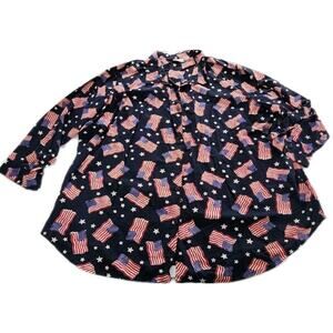 Patriotic Roamans Women's 4X Plus Long Sleeve Button Down Collar Top Shirt Flag
